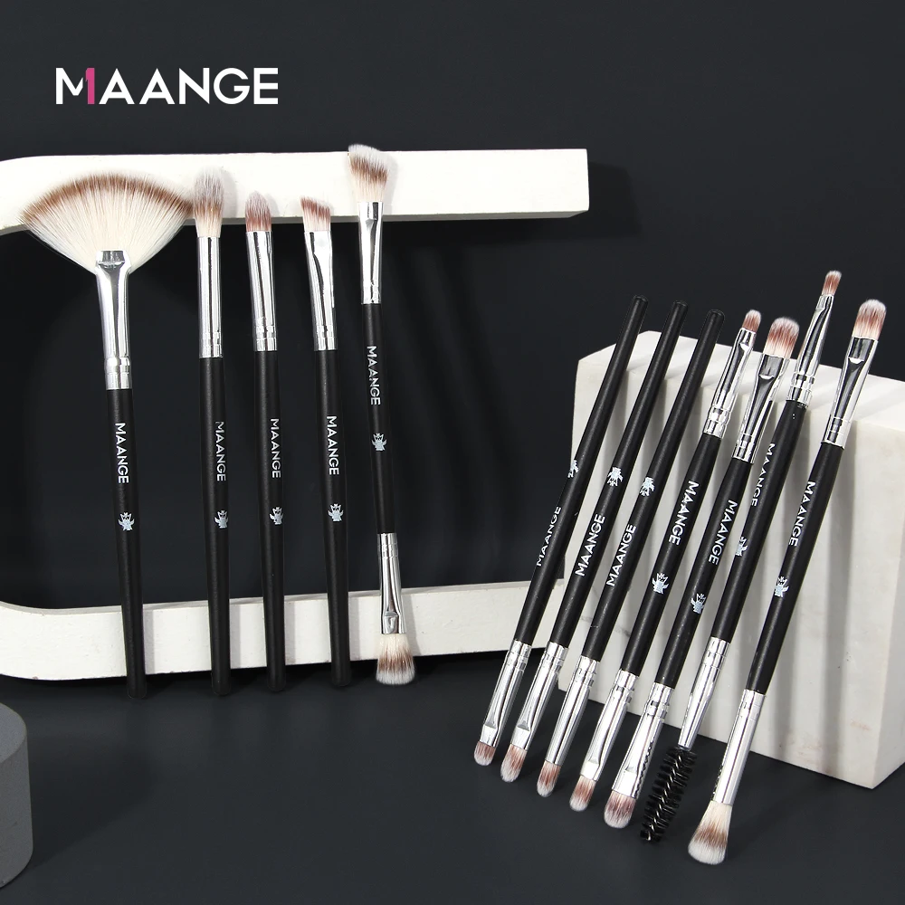 

MAANGE 12pcs Makeup Brushes Professional Eyeshadow Concealer Foundation Brush Sets Beauty Masquerade Tools Black Brushes Kits