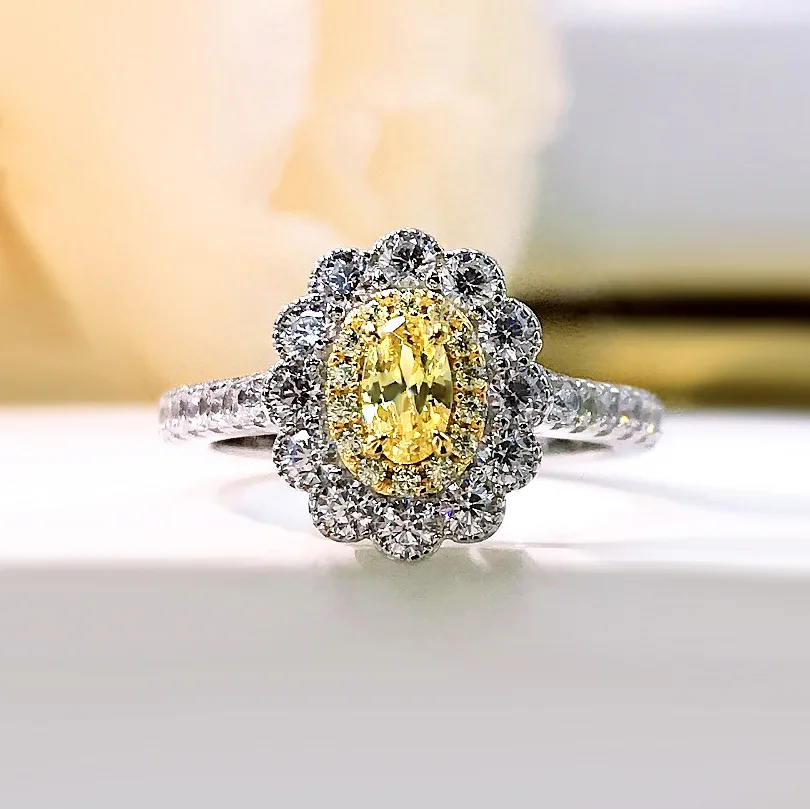 

925 стерлингового серебра сверкающий желтого цвета с высоким содержанием углерода Кольца с алмазами создан Муассанит Свадебные Обручение к...