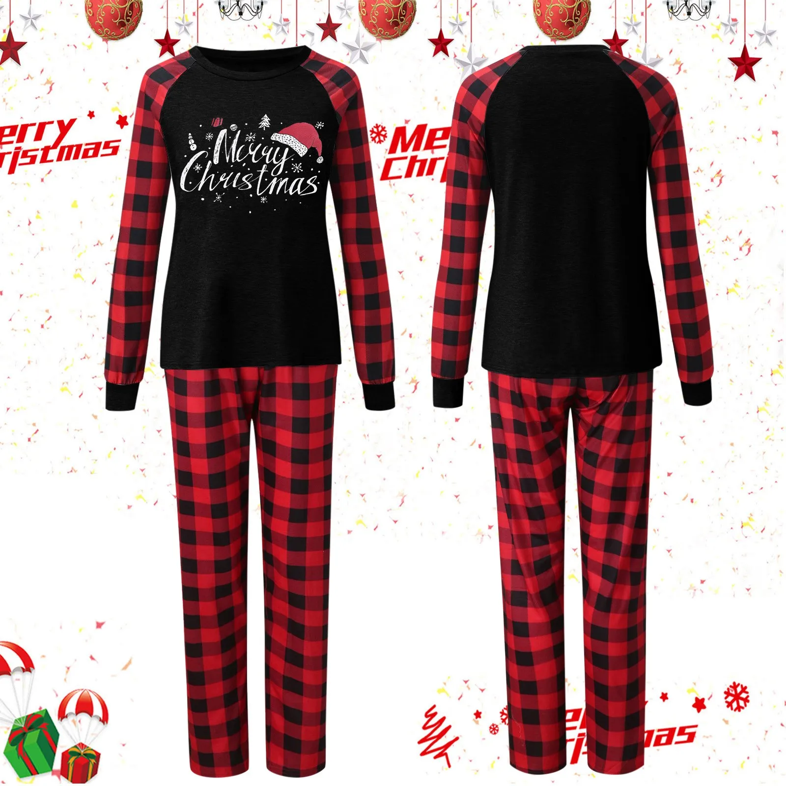 

New Women Mom Girl Clothes Merry Christmas Print Tops And Pants Pajama Plaid Set Xmas Family Matching Pajamas Sleepwear Clothing