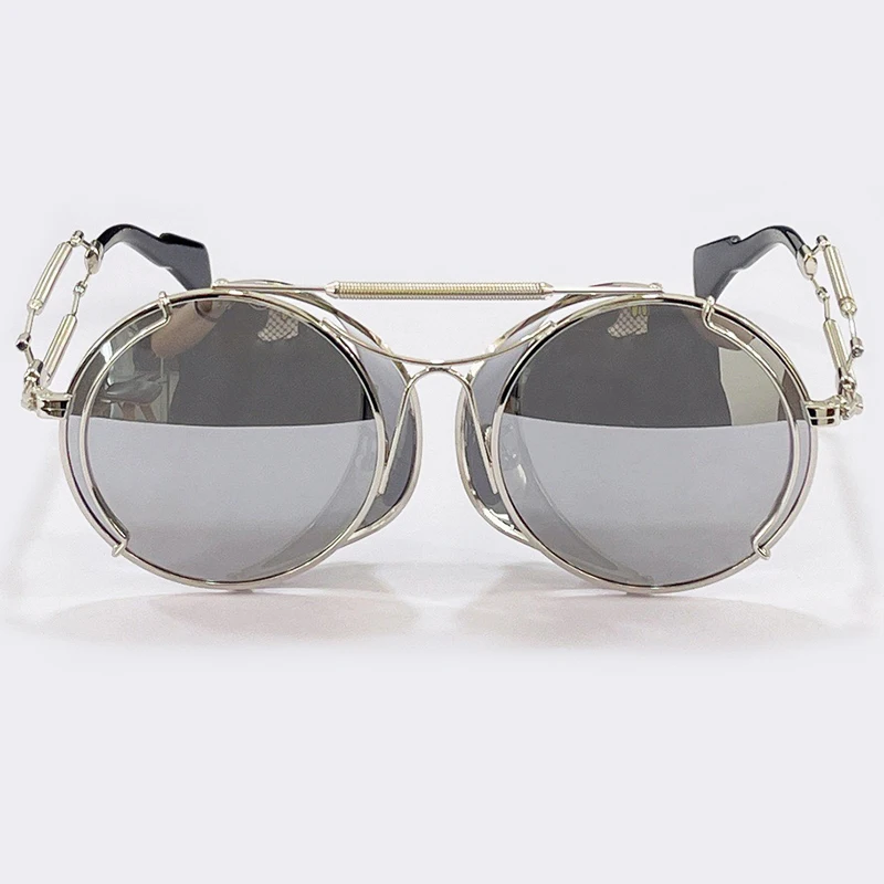 

New Fashion Round Sunglasses Women Luxury Brand Metal Mirror Sun Glasses UV400 Oculos De Sol With Box