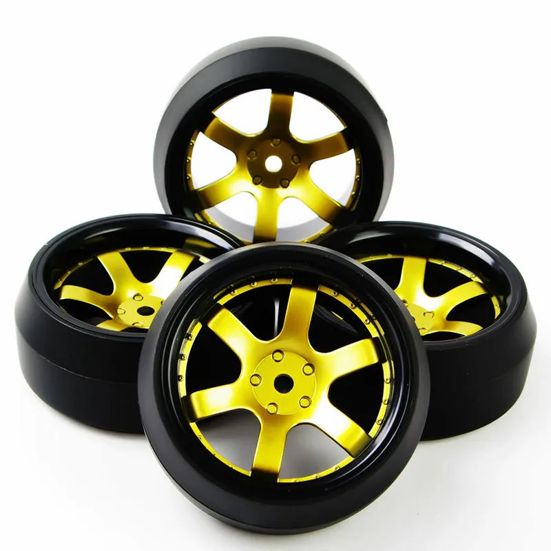 

4Pcs Drift Tires&Gold Wheel 12mm Hex For HSP RC 1:10 On-Road Racing Car Tyres