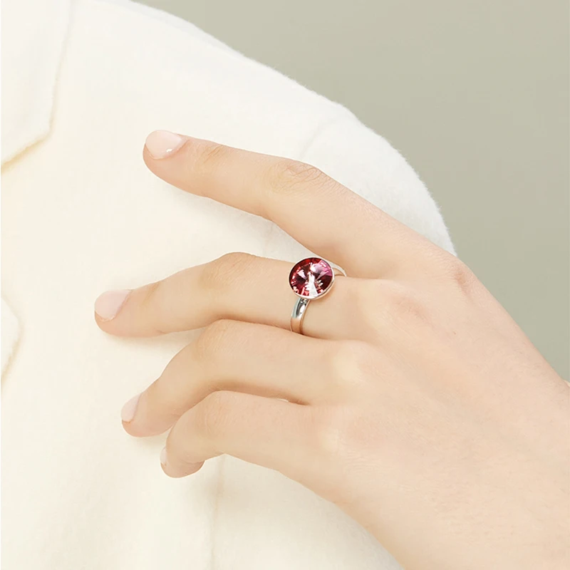 Silver Color Finger Rings Original Crystals From Austria Round RIVOLI Stone For Women Matching Wedding Engagement Jewelry |