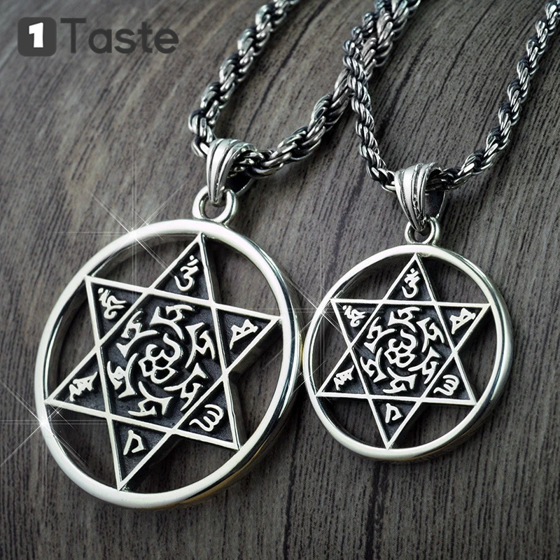 Кулон из 925 пробы серебра с шестью символами и настоящими словами Hexameron для мужчин