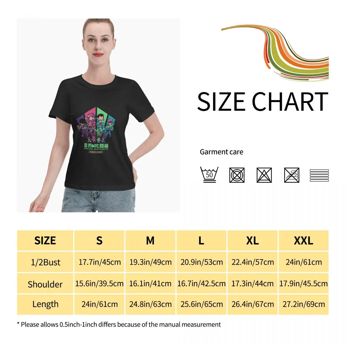 

Anime Spiritual BattleWomens Short Sleeve T-Shirt Aesthetic Clothes Comfortable Summer Tee 100% Cotton