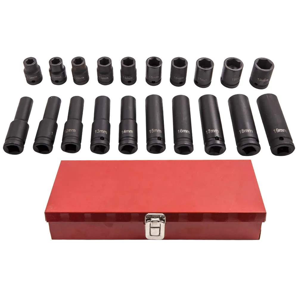 

20pc Impact Socket 1/2" inch Deep Tool Kit 10-19mm 38mm/78mm Wrench Tool