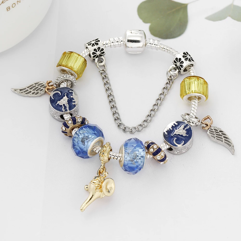 Buipoey 2019 Feather Wings Wish God Lamp Pendant Retro Jug Princess Magic Fly Carpet DIY Handmade Bangle Bracelet | Украшения и