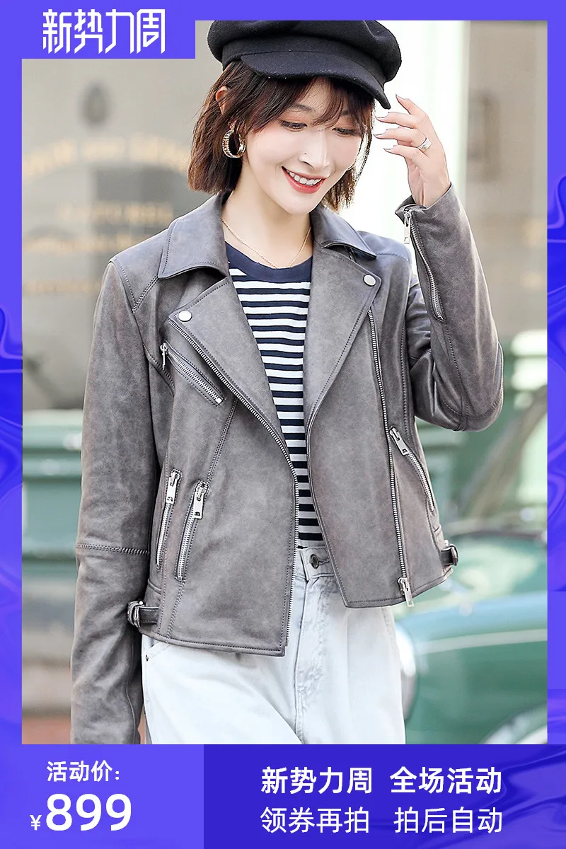 

spring and autumn New genuine leather coat women's short sheepskin slim fit motorcycle coat