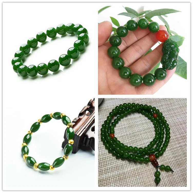 Genuine Natural Green Jade Bracelet Mens Jades Stone Beads Elastic Beaded Jasper Bracelets For Women Fine Jewelry Pi Xiu Bangles images - 6