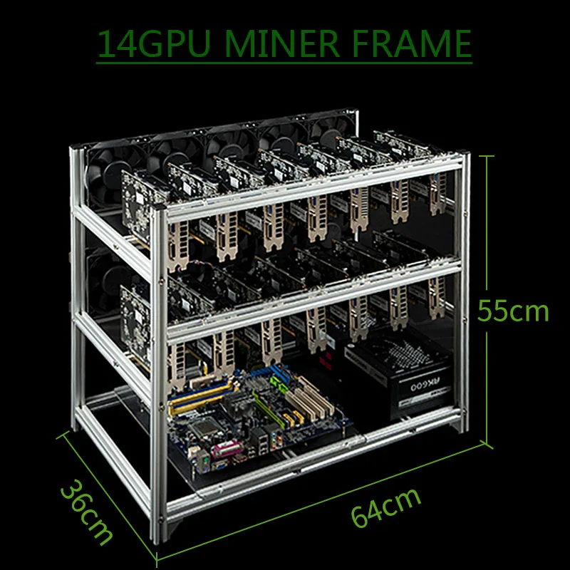 BTC Майнер Чехол шкаф сервера 19 GPU Алюминий Стекируемый горные Rig под открытым