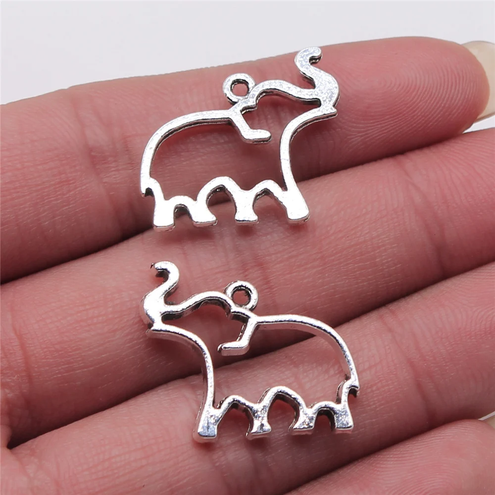 

WYSIWYG 4pcs Charms Hollowed Out Elephant Antique Silver Color Alloy Diy Jewelry Making Accessories 19x25mm