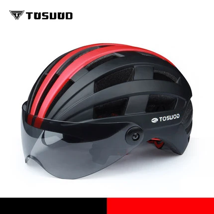 TOSUOD Велоспорт Шлем Интегрированный для мужчин и женщин Горная дорога велосипед Сверхлегкий шлем снаряжение шлем - Цвет: Red Black