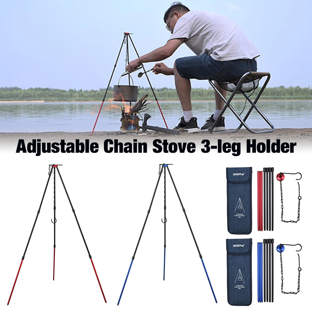 

Outdoor picnic tripod portable aluminum alloy + stainless steel chain foldable 2 colors picnic barbecue tripod #457g