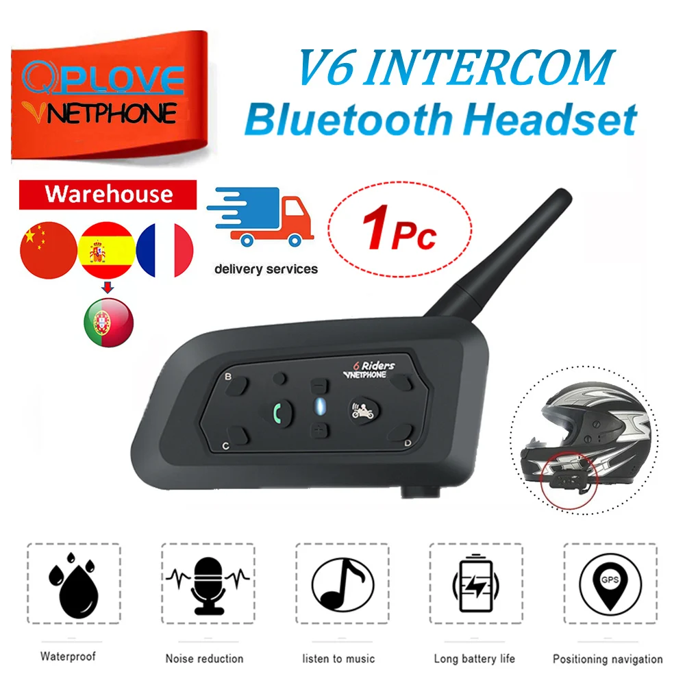 QPLOVE VnetPhone 1 шт. V6 мотоцикл Bluetooth домофон 1200 м расстояние беспроводной говорящий шлем аксессуары Франция и Испания