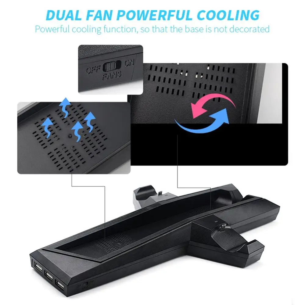 Вертикальная подставка для PS4 Slim с вентилятором охлаждения зарядное устройство