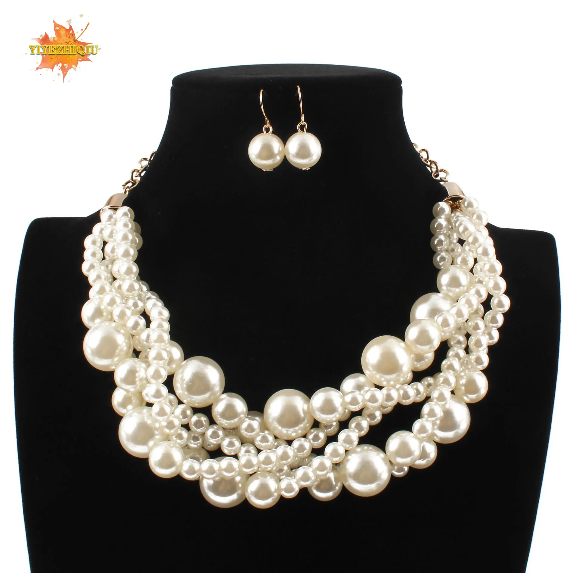 Крупные многослойные бусы большого размера комплект свадебных украшений