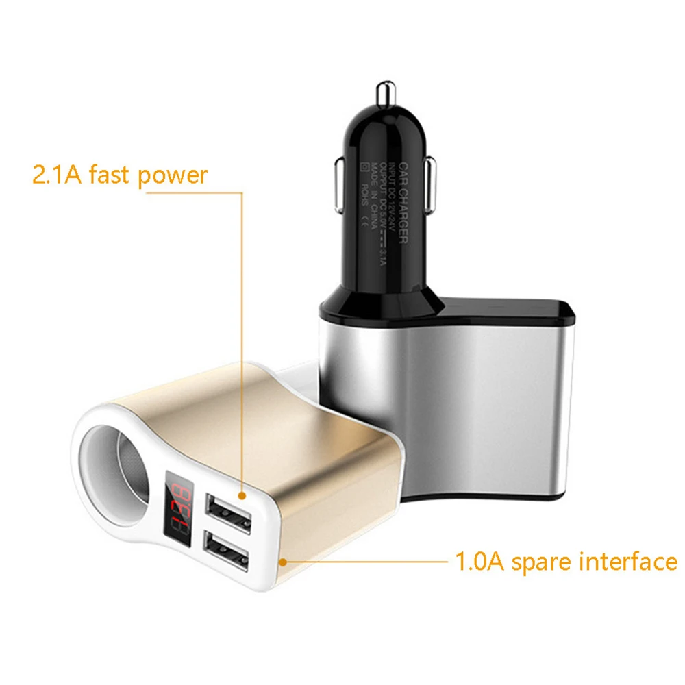 Металлическое 2USB автомобильное зарядное устройство с экраном для обнаружения