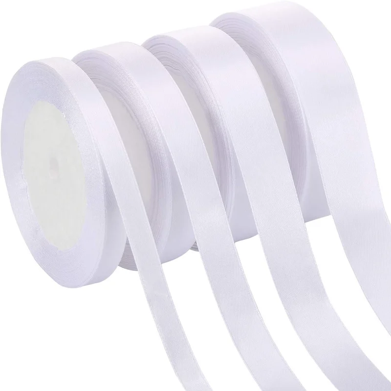 Горячая 25 ярдов/партия ручная работа атласная белая лента 6 мм 50 DIY ленты цветок