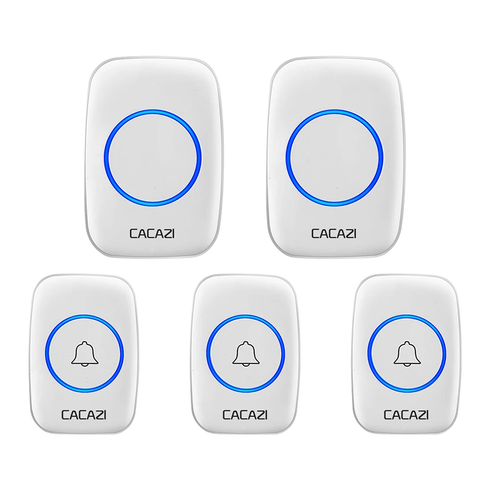3 button 2 receiver Водонепроницаемый беспроводной дверной звонок CACAZI с дистанционным управлением на 300 м, кнопка для домашнего звонка, звонок с разъемом США, ЕС, Великобритании, беспроводной приемник - Цвет: 3 button 2 receiver