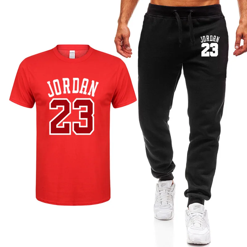 

T-Shirt and Pants Set for Men and Women, Sports Tracksuit, Jordan 23, Print, Top + Pants, Gym, F