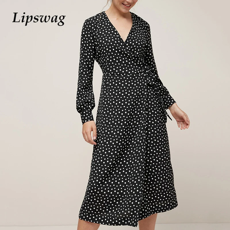 Женское сексуальное платье в горошек с v-образным вырезом для офиса элегантные