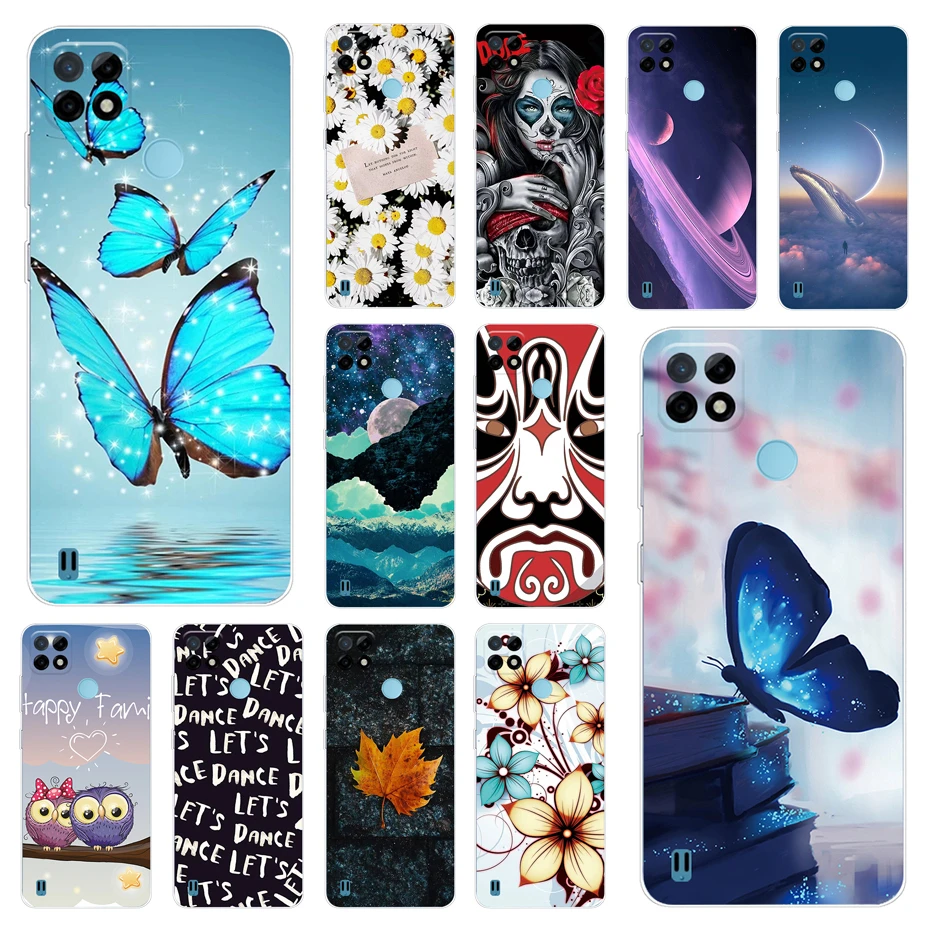for realme c25y case clear tpu soft blue butterfly phone cases for realmi realme c21y c25y c 25y 21y funda coque silicone cover free global shipping