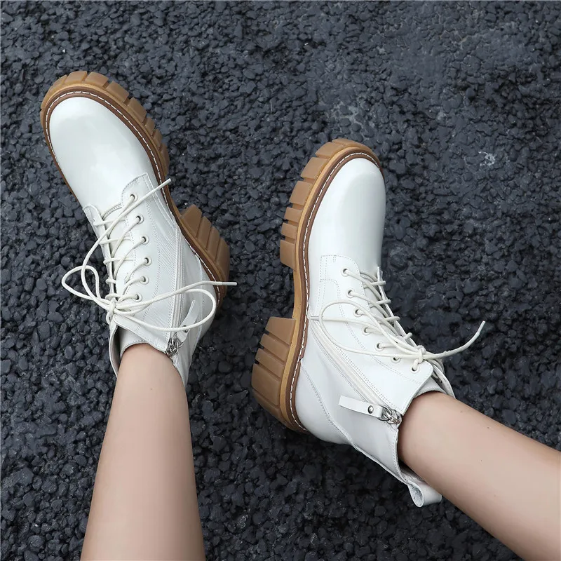 

FEDONAS Vintage Platform Genuine Leather Women Ankle Boots Fashion Side Zipper Thick Heels Pumps Party Working Newest Shoes Woma