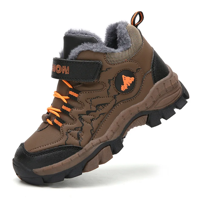 

Winter Warm Fur Children Shoes Boys Non-slip Snow Ankle Boots Leather Autumn Casual Sneakers Waterproof Hook Loop Kids Footwear