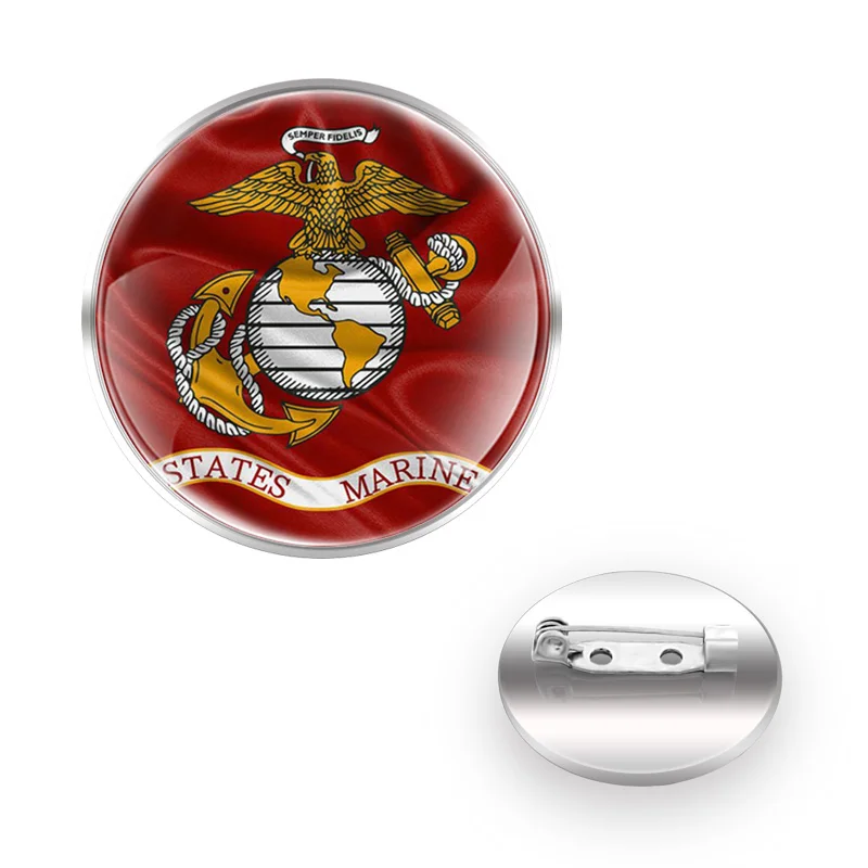 

Unique United States Marine Corps Symbol Brooch Badge Glass Cabochon Dome For Bag Clothes Decoration Pins