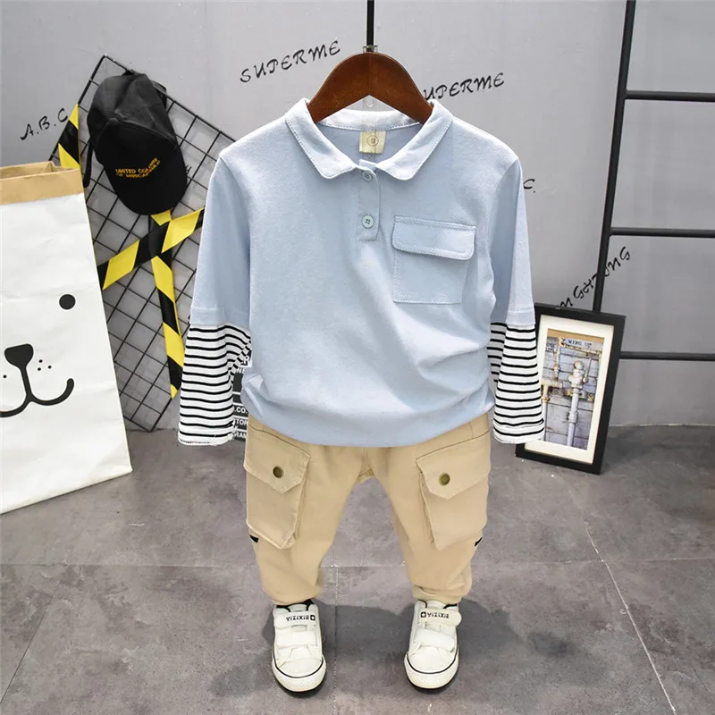 

Baby Boys Clothes Set Spring Autumn Kids Splicing T-Shirts And Cargo Pants 2pcs Suit For Toddler Boy 2-8 Y Infant Outfits