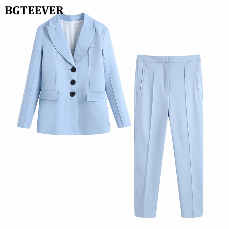 

BGTEEVER Chic Stylish Loose Women Pant Suits Long Sleeve Single-breasted Blazer Suits Pants Elegant Ladies Blazer Set 2021