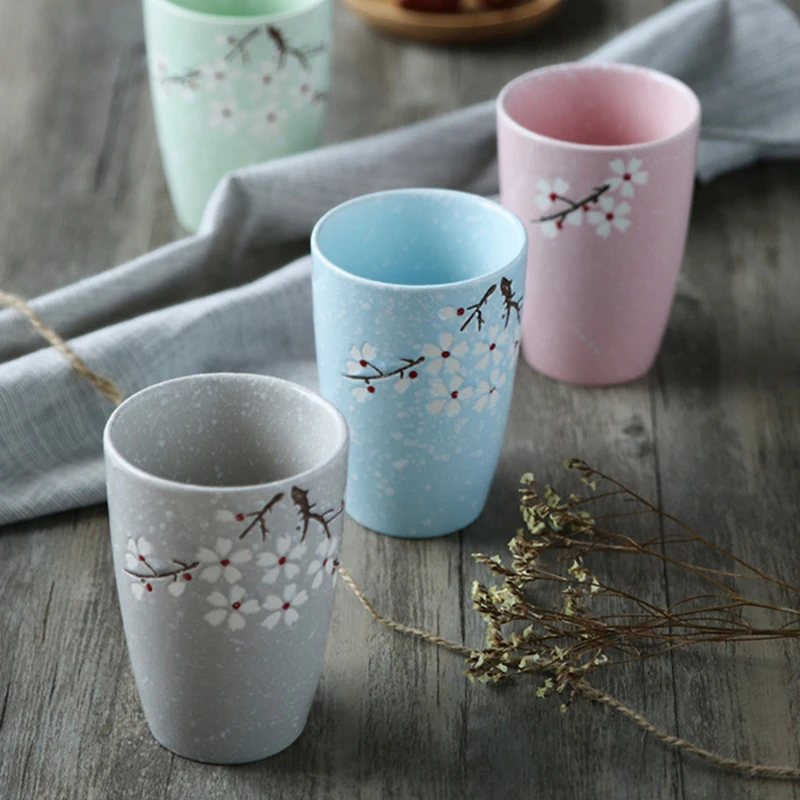 

Японская керамическая чашка Sakura, простой парный стакан для кампуса, креативная чашка для воды, чашка для молока и ручная цветная чашка, Прям...