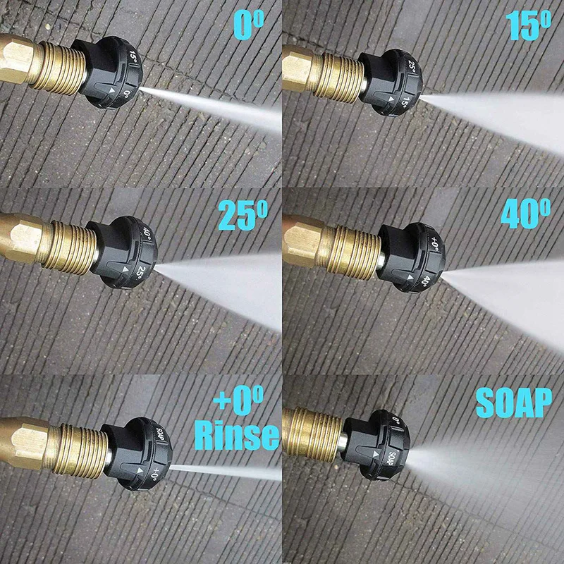 

Pressure Washer 6-In-1 Spray Nozzle Tip, Quick Change over and Easy Adjustable Patterns, with Quick Connecting Pivoting Coupler