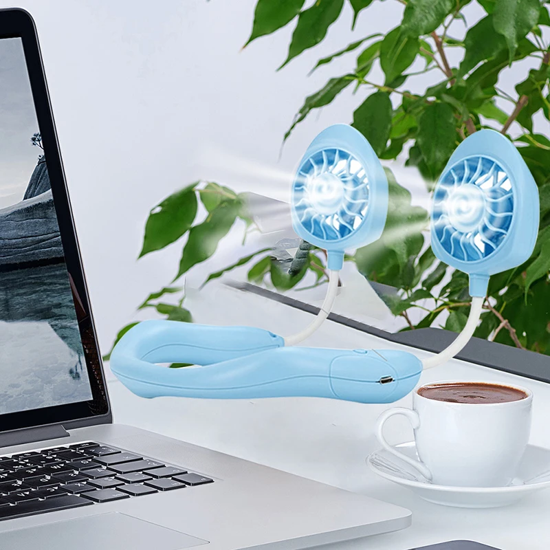 Подвесной мини-вентилятор для шеи без рук с usb-зарядкой и двумя вентиляторами