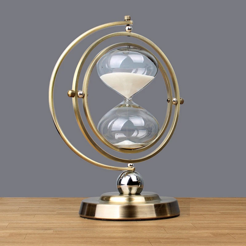 

Globe Time Hourglass Desktop Crafts Decor Metal 30 Min Timer Ornaments for Office Home Decoration Birthday Gift