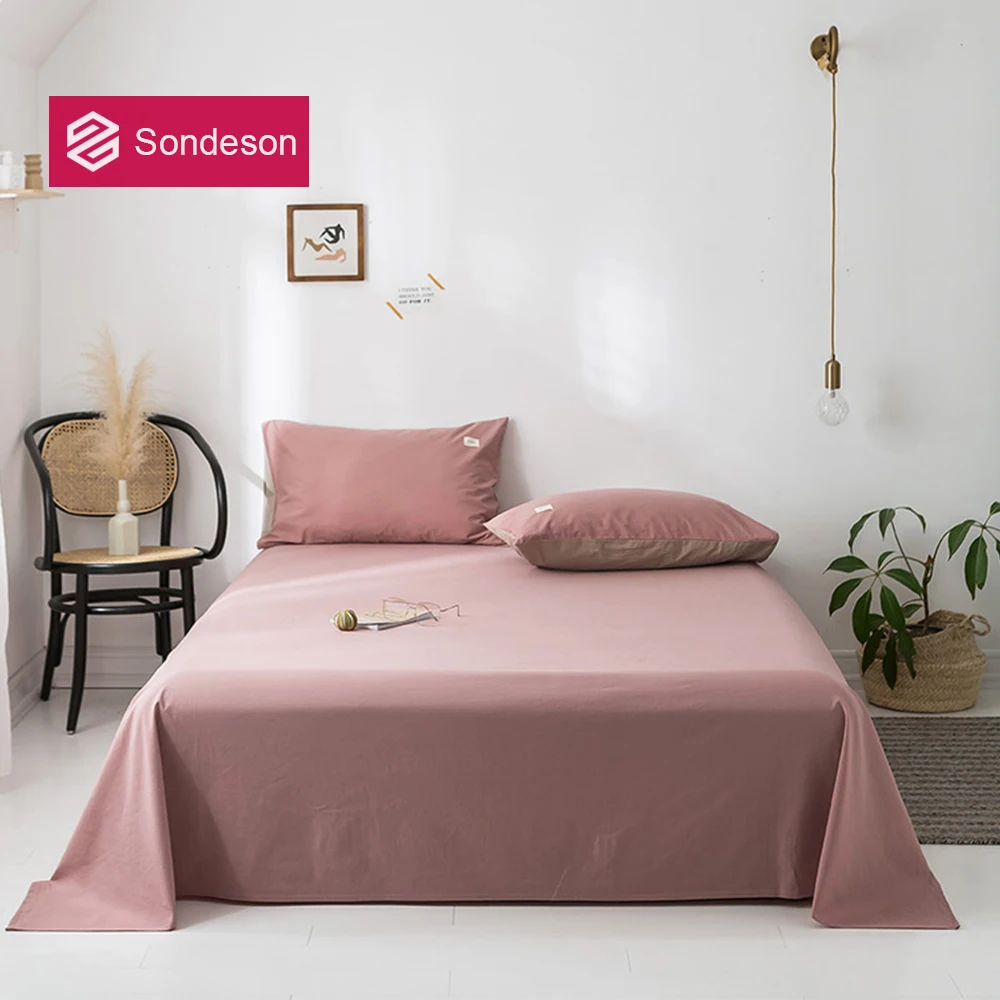 

Sondeson 2020 Beauty 100% Cotton Pink Women Flat Sheet Single Twin Double Queen King Healthy Skin Bed Sheet Set Pillowcase 3PCS