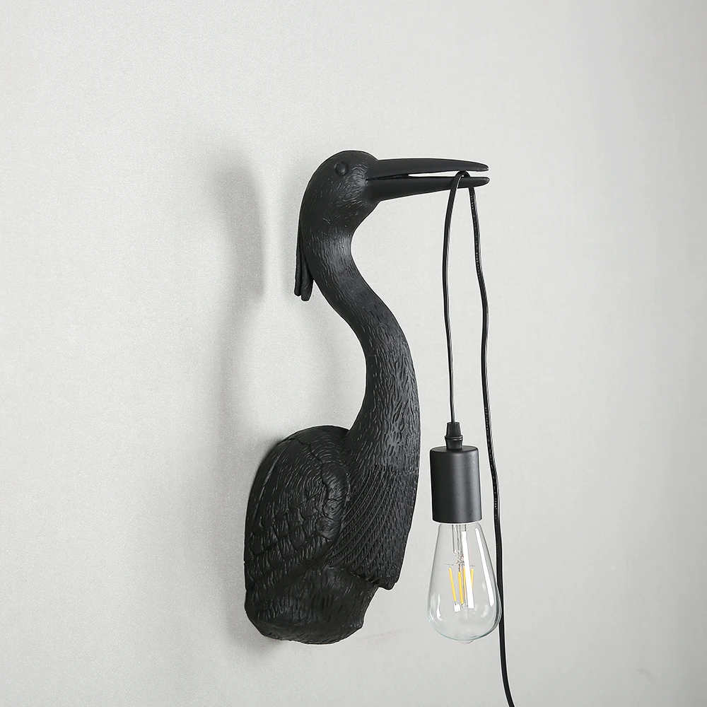 

Creative Resin Bird Wall Lamp Designer Deco Bedroom Bedside Lamp Living Room Decoration Dining Room Black White Crane Wall Light