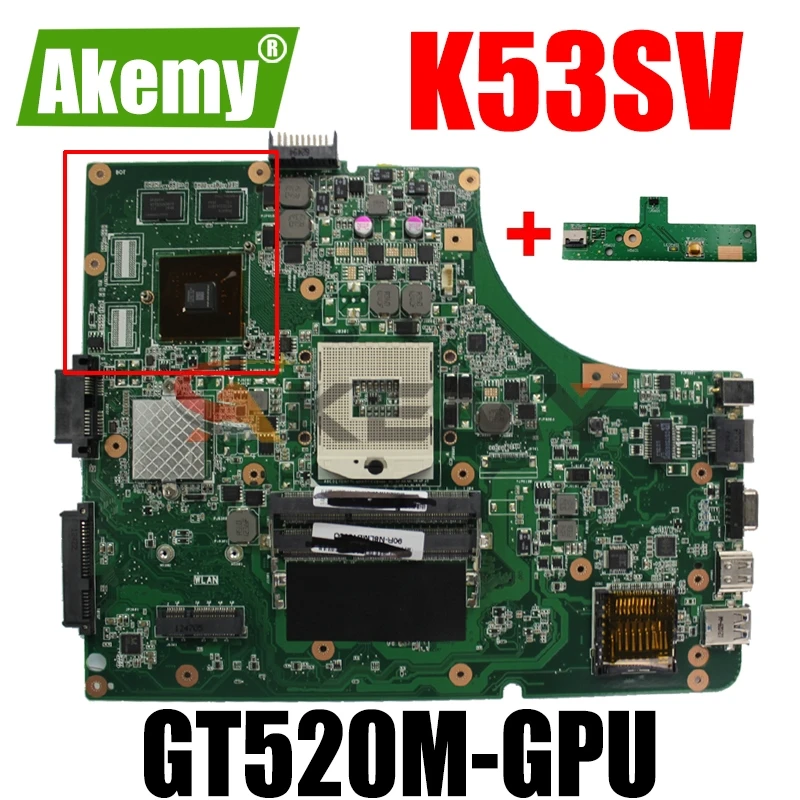 

Akemy NEW motherboard For ASUS K53SC X53S K53SV K53SM K53SJ P53Sj Laptop mainboard HM65 GT520M-GPU USB-3.0