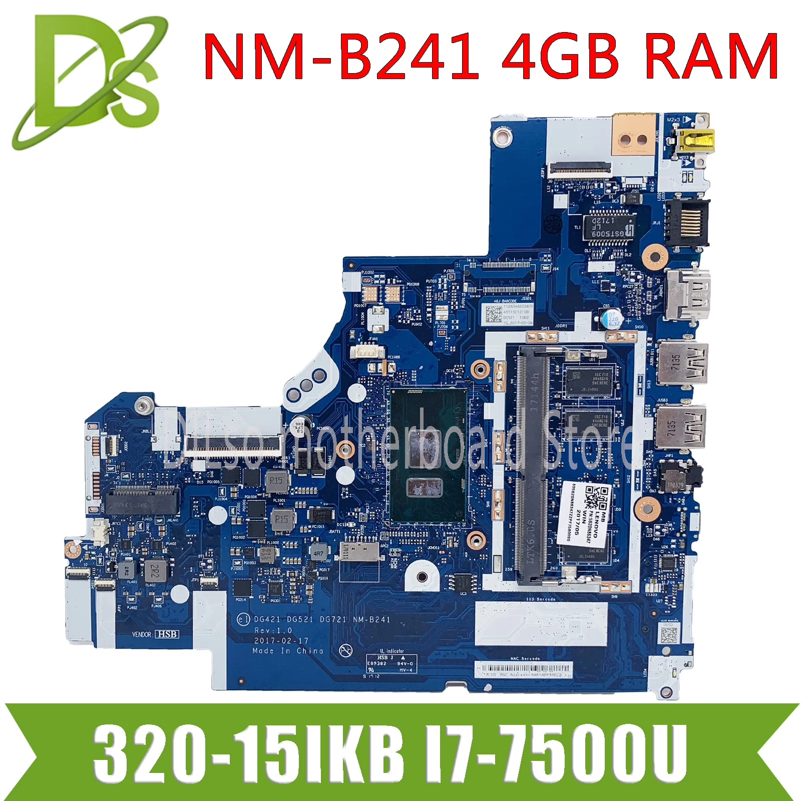 KEFU 320 15isk материнская плата для Lenovo 520 15ISK 15IKB ноутбука i7 7500U RAM 4GB NM B241