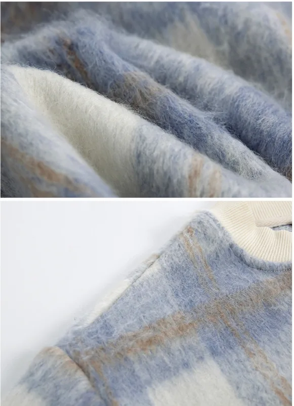 

IEFB 2021 spring winter thickened Plush sweatshirts men's loose trend Plaid crew neck casual long sleeve tops male soft 9Y4756