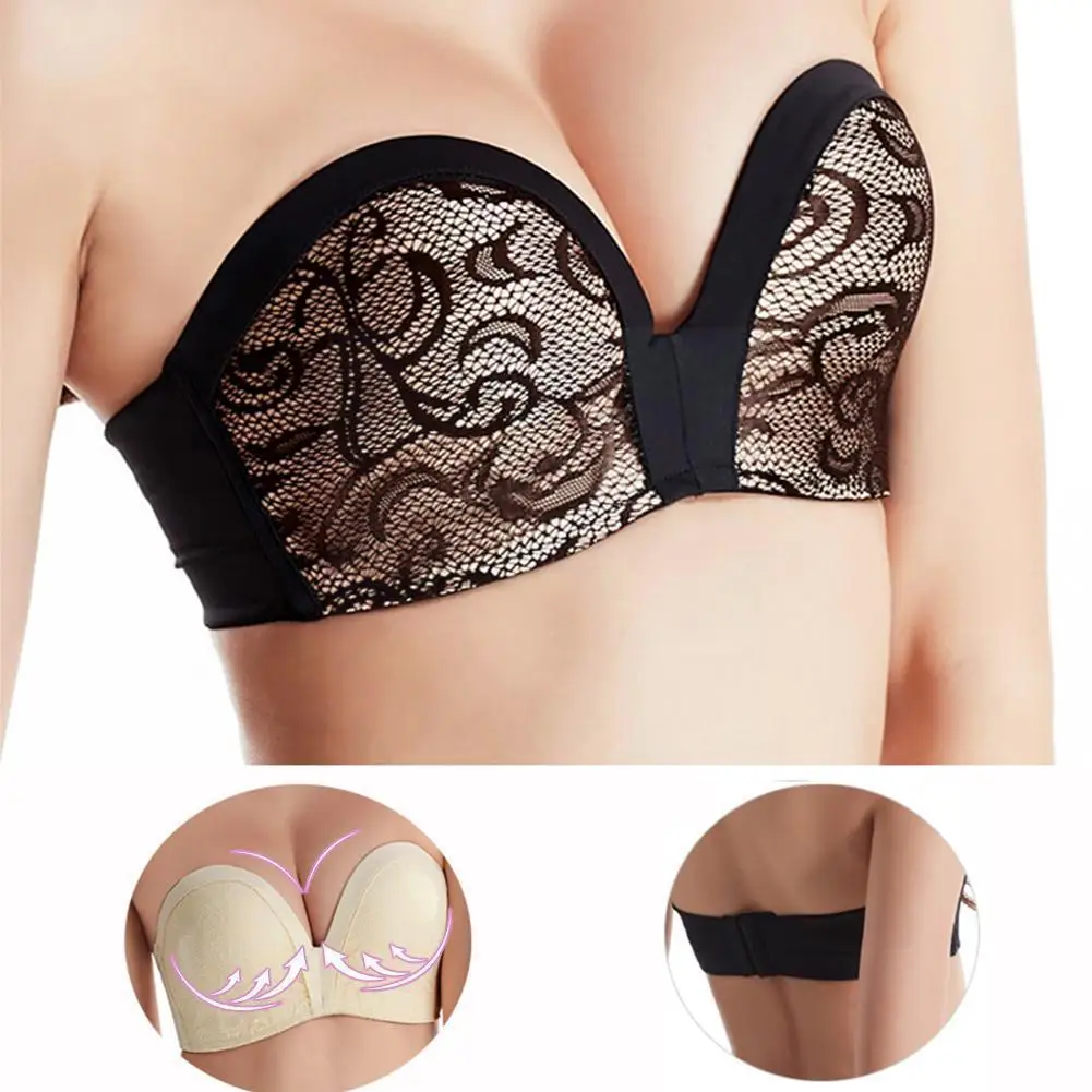 

Fashion Women Strapless Lace Bra Push Up Sexy Wireless Invisible Adjustable Bra Push-up Brassiere Seamless Bra Non-Slip G7E0