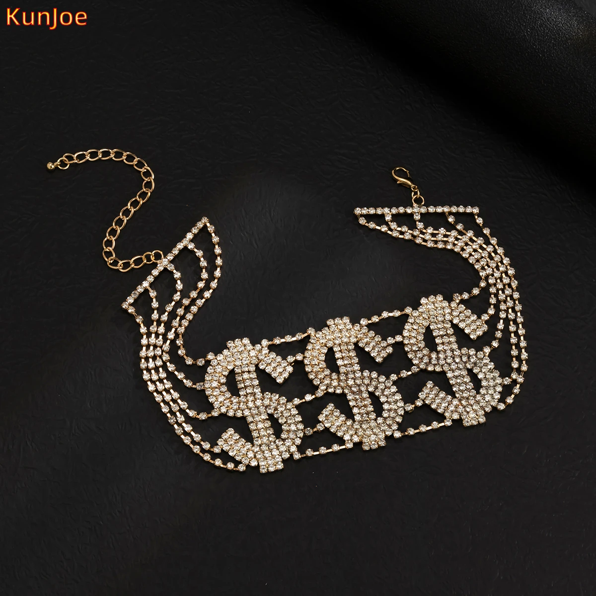 

KunJoe Big Money Dollar Rhinestone Necklace Statement Choker for Women Fashion Crystal Collar Necklace Chain Party Jewelry Gift