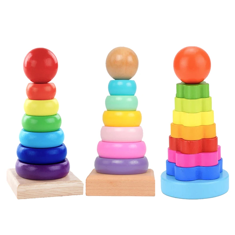 

Wooden Montessori Toys Rainbow Stacking Ring Tower Stapelring Wood Blocks Kids Educational Learning Toys Toddler Baby Toys Game