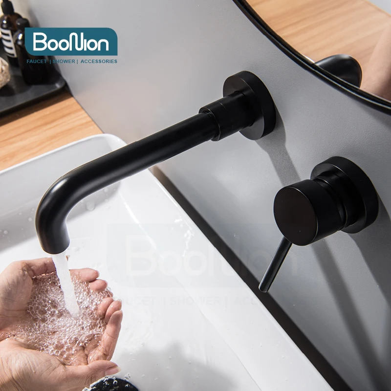 

Латунный матовый черный смеситель для горячей и холодной воды bobow, настенный смеситель для умывальника с современной однорычажной ручкой