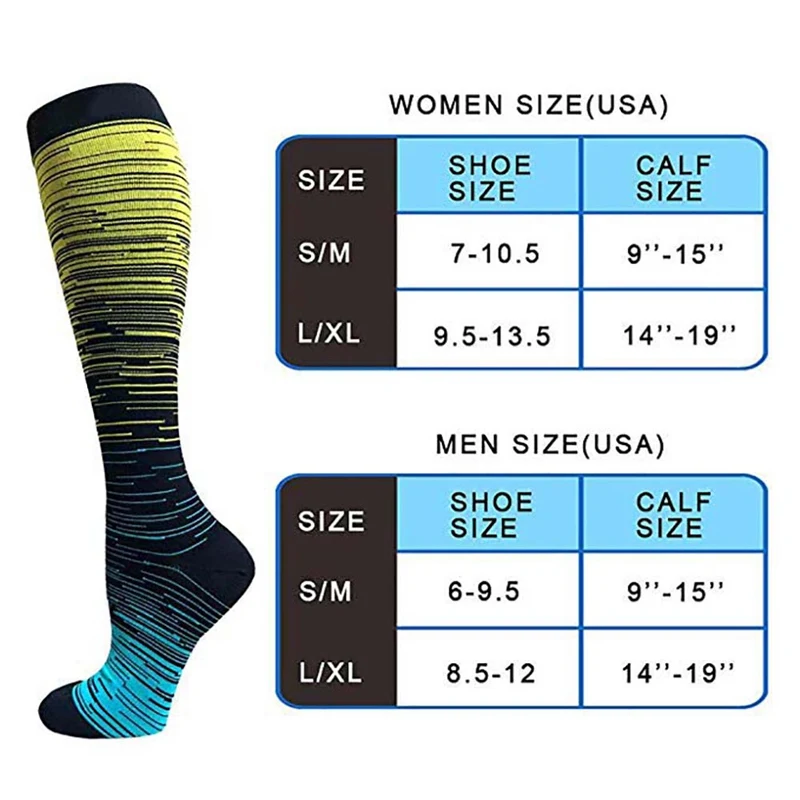 

New Compression Socks multicolor Knee High/Long Gradient Printed Polyester Nylon Hosiery Footwear Accessories For Women Men