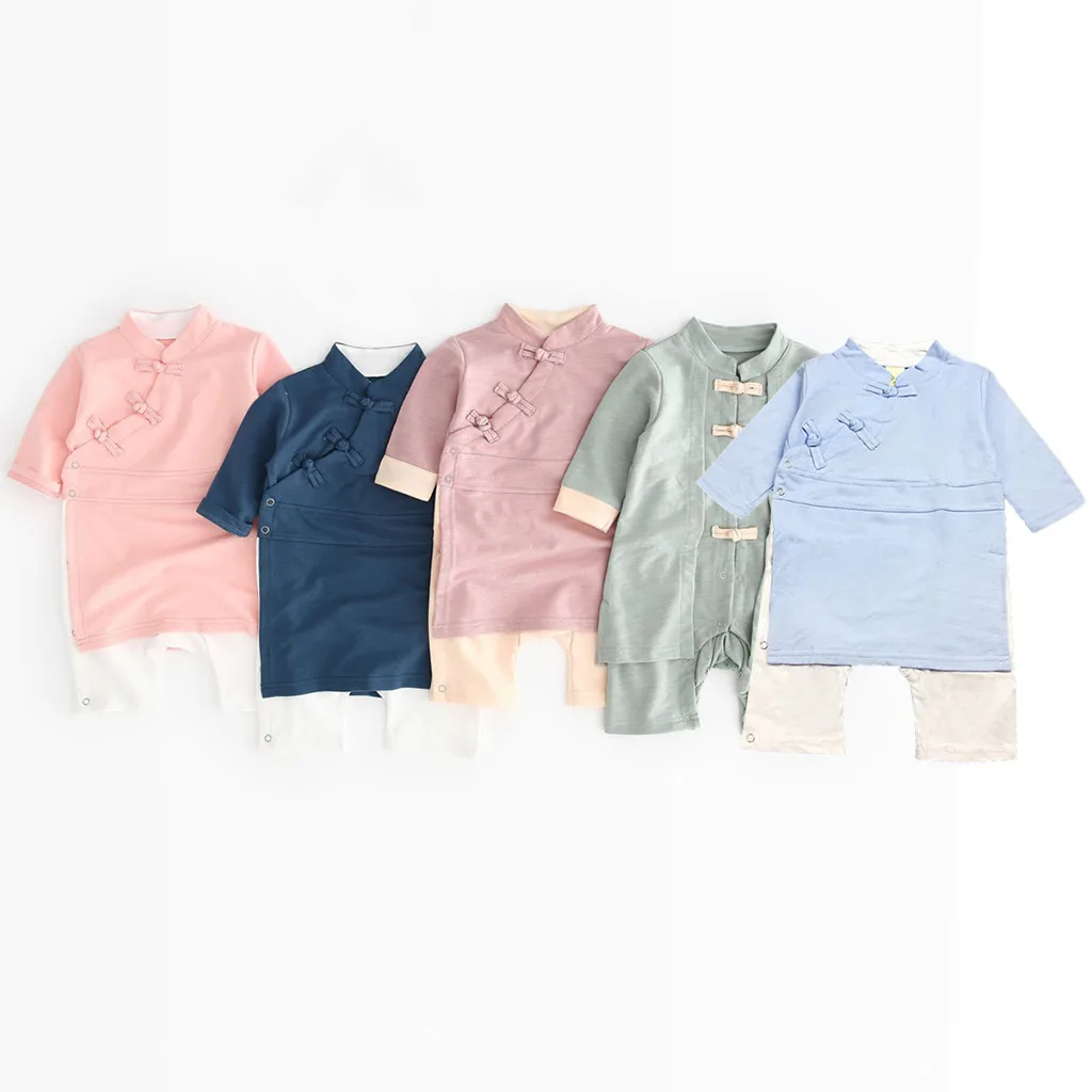 Однотонный комбинезон на пуговицах для новорожденных мальчиков и девочек кимоно