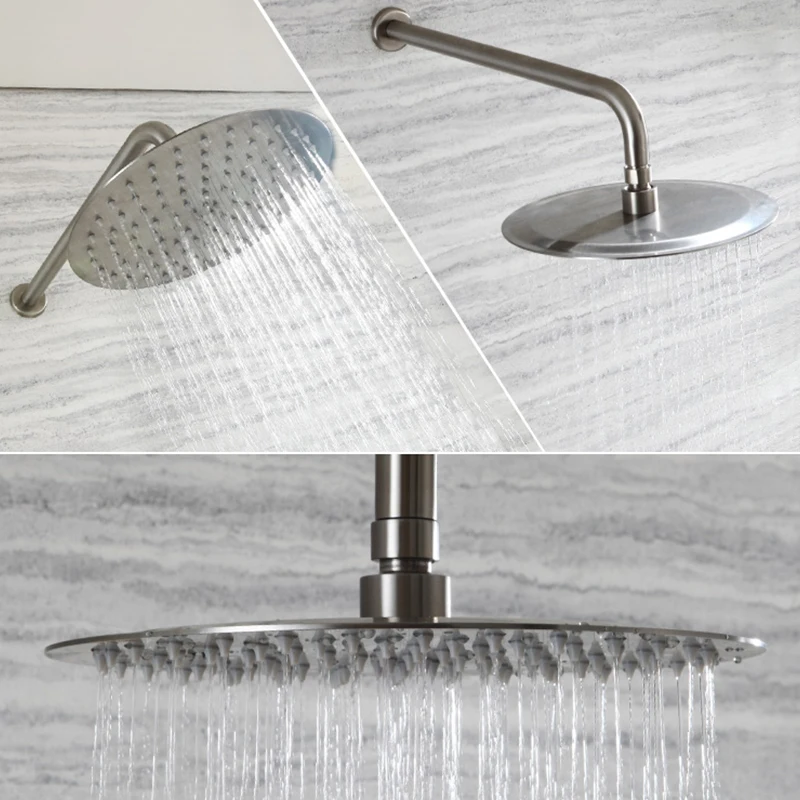 Stainless Steel Round Shower Arm 1/2" Connection Shower Set 