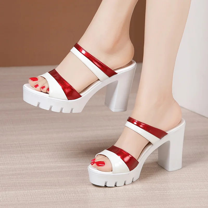 

10cm High Heel Female Fashion Footwear Block Heel Summer Sandals For Women