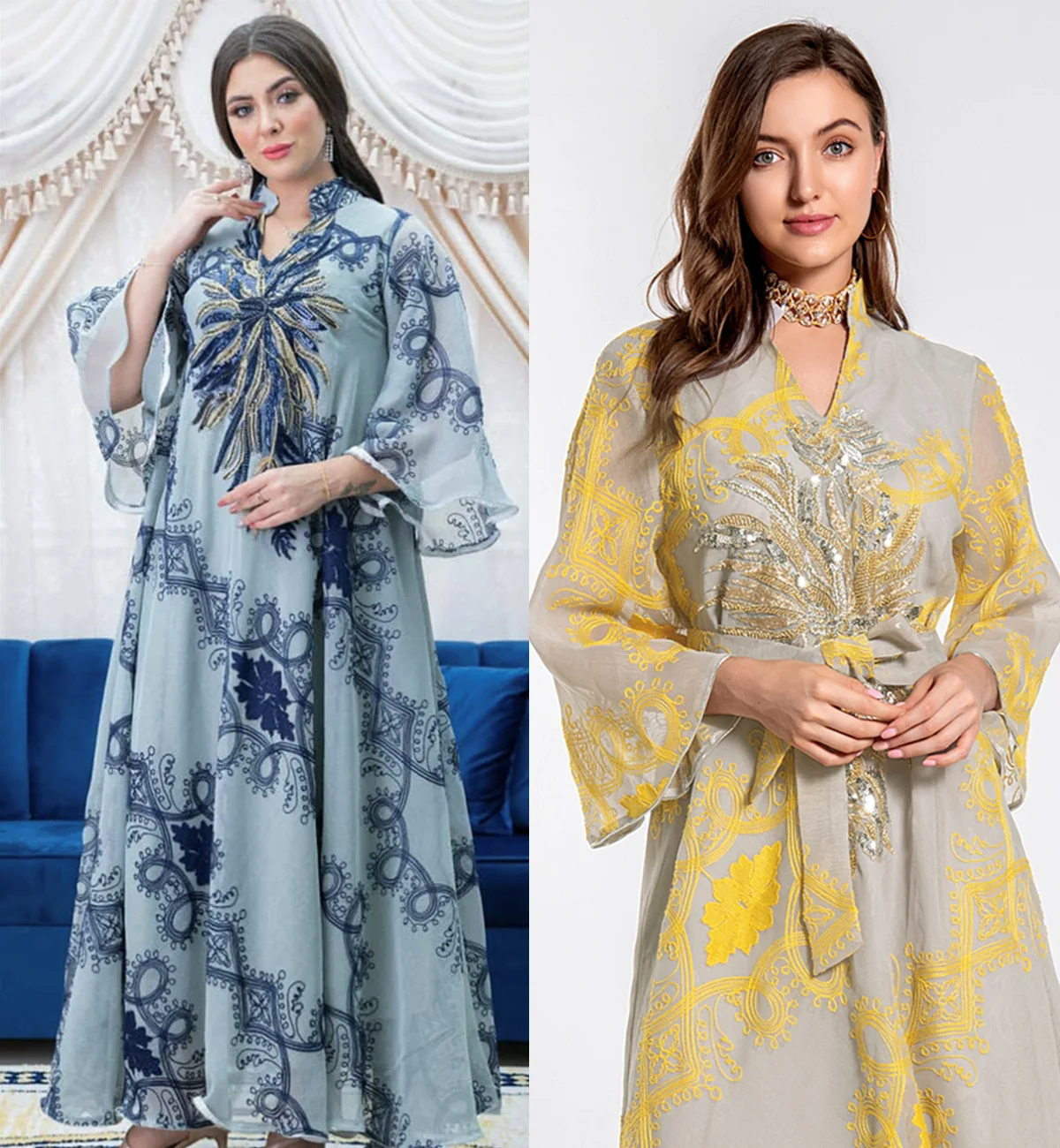 

Марокканский кафтан Дубай мусульманское женское платье абайя вышитое блестками размера плюс Boubou элегантное кимоно Анкара Дашики одежда