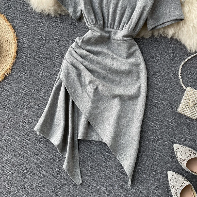 Женское Хлопковое платье с коротким рукавом асимметричное летнее рюшами модель