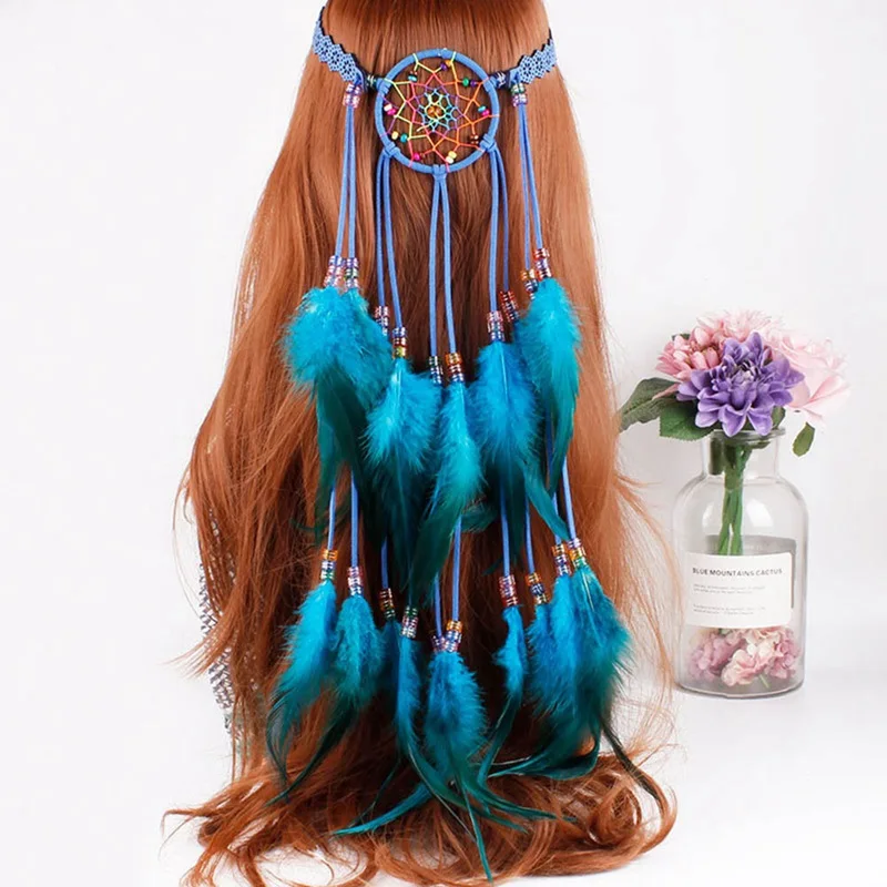 

Bohemian Feather Headbands Women Adjustable Hairbands Festival Headwear Dream Catcher Stone Hair Accessories